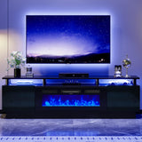 OneBlis 70" TV Stand for Living Room, Modern Entertainment Center & Media Console, Fits TVs up to 80", Storage Cabinet with Shelves, 36" Electric Fireplace with LED Flame (All Black)