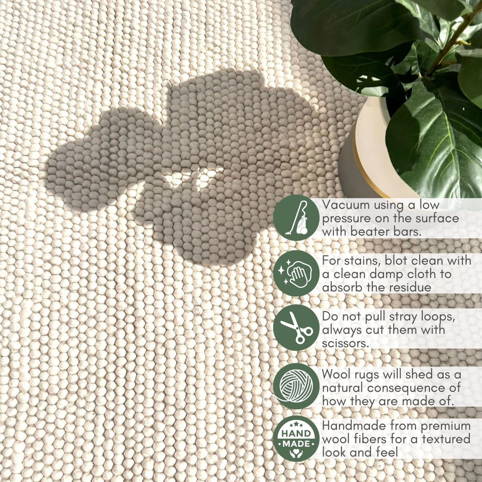 S & L Homes Wool Cotton Hand Woven Chunky Knit Popcorn Rug - Ivory Contemporary Area Rug for Living Room Bedroom (8' x 10' - Ivory)