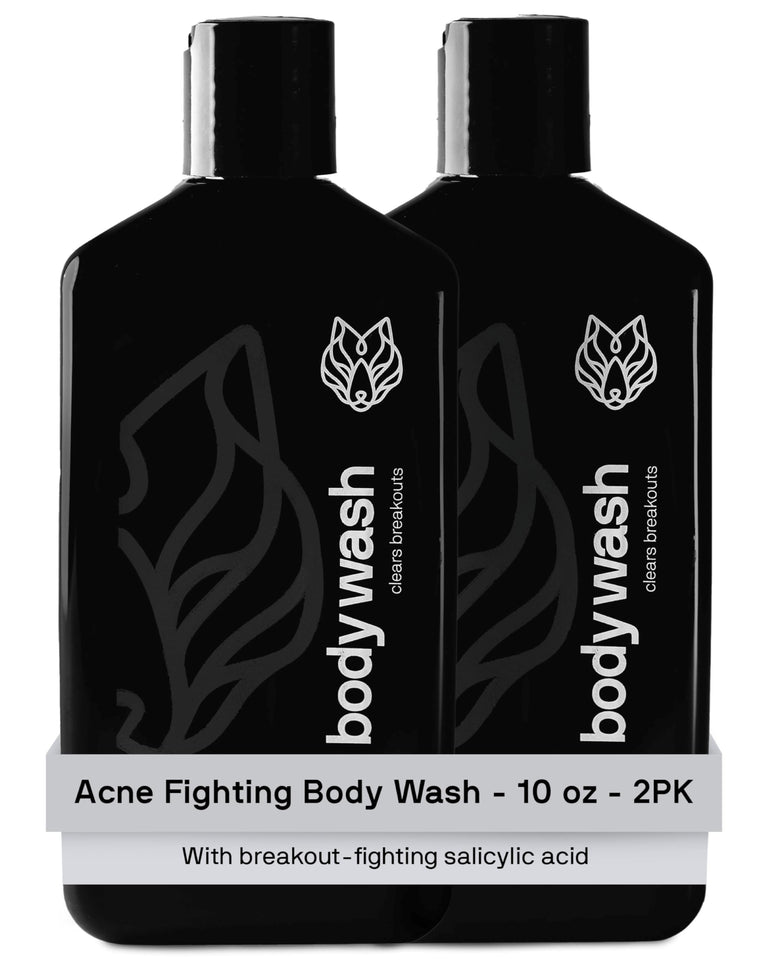 Black Wolf Salicylic Acid Body Wash for Men, 1 Liter - Men's Acne Body Wash - Charcoal Helps Reduce Acne Breakouts & Cleanse Your Skin - Full Coverage & Deep Clean Treatment - Men's Bodywash