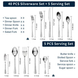 KINGSTONE Hammered Silverware Set, Flatware Set, 18/10 Stainless Steel Premium Cutlery with Unique Ripple Handles Design Mirror Polished - Dishwasher Safe (40-Piece)