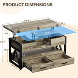 Memobarco 40" Lift Top Coffee Table,4 in 1 Multi-Function Lift Coffee Tables with Storage Drawers and Hidden Compartmen,Farmhouse Coffee Table with Lifting top for Living Room,Black