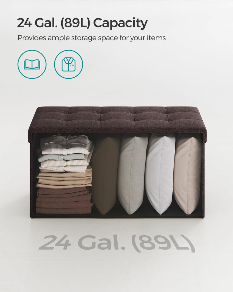 SONGMICS MAZIE Collection - 43 Inches Folding Storage Ottoman Bench, Ottoman Foot Rest, End of Bed Bench, Storage Chest, Load 660 lb, for Living Room, Bedroom, Entryway, Dark Gray ULSF77K