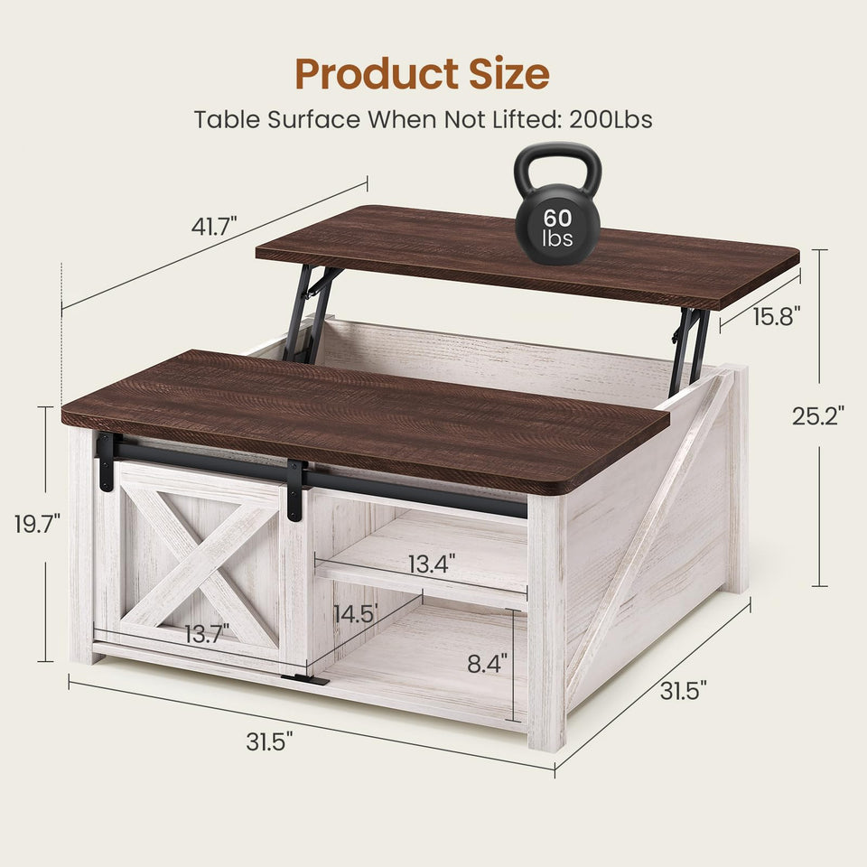 SEDETA 31.5" Lift Top Coffee Table with Storage, Square Coffee Tables for Living Room, Farmhouse Coffee Table with Large Hidden Storage Compartment and Adjustable Shelves, Black