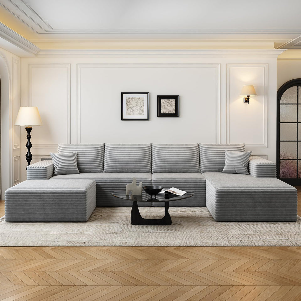 135.4" Cloud Modular Sectional Couch with 1 Ottoman,Modern Minimalist Upholstered Couches, Comfort U Shaped Sofa for Living Room,Deep Seat Corner Couch，No Assembly Required (Black,Left Facing Chaise)