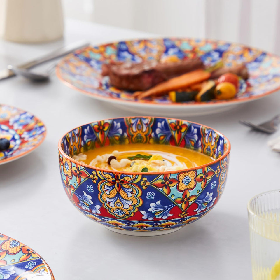 vancasso 24 Pieces Dinnerware Sets, Plates and Bowls Set, Porcelain Dishes Set for 6, Microwave and Dishwasher Safe, Scratch Resistant, Bohemian Style Dining Ware Service for 6, Series SIMI