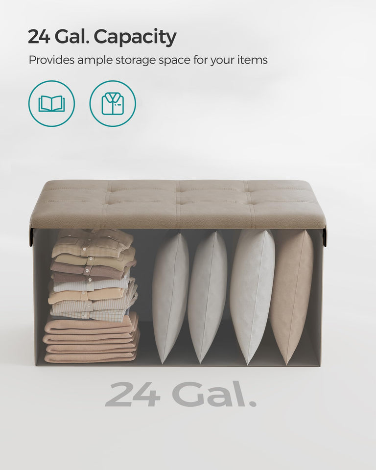 SONGMICS MAZIE Collection - 43 Inches Folding Storage Ottoman Bench, Ottoman with Storage, Foot Rest Stool, Load 660 lb, for Living Room, Synthetic Leather, Black ULSF701