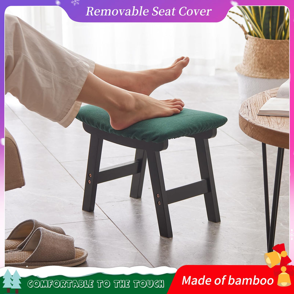 Foot Stool,Ottoman,Bamboo Small Sofa Foot Rest Under Desk,Extra Seating for Living Room, Bedroom and Kitchen(Brown Stool Legs - Beige Surface)