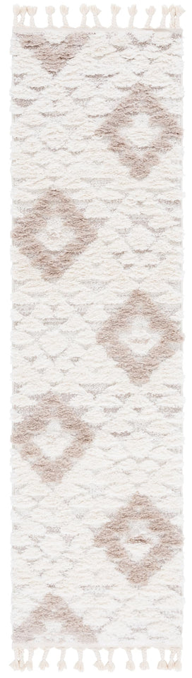 SAFAVIEH Area Rug 8x10 - Moroccan Tassel Shag Collection - Large - Ivory & Brown, Boho Design, Non-Shedding & Easy Cleaning, Plush Pile, Ideal for Living Room, Bedroom, Dining Space (MTS688A)