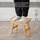 Foot Stool,Ottoman,Bamboo Small Sofa Foot Rest Under Desk,Extra Seating for Living Room, Bedroom and Kitchen(Brown Stool Legs - Beige Surface)