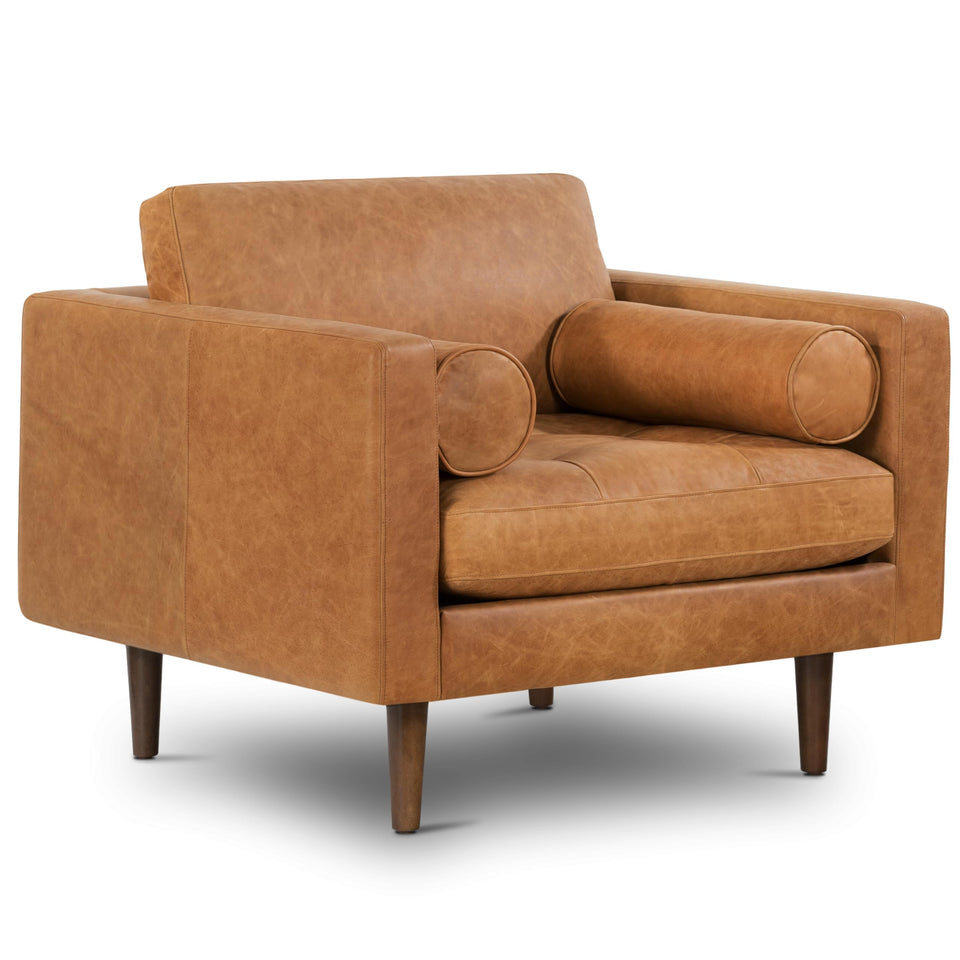 POLY & BARK Napa 72" Apartment Sofa – Italian-Tanned Full-Grain Pure-Aniline or Semi-Aniline Leather, Feather-Down Cushioning, Kiln-Dried Solid Wood Frame, Walnut Legs - Cognac Tan