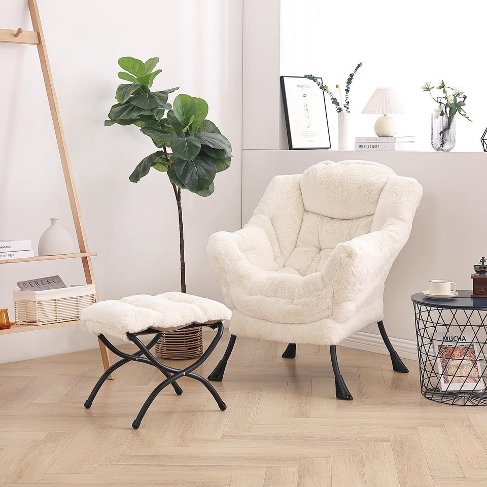 LITA Lazy Chair with Ottoman, Modern Accent Leisure Upholstered Lazy Sofa Armchair, Contemporary Lounge Reading Chair with Armrests and a Side Pocket for Living Room, Bedroom & Small Space, Dark Grey