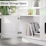 AMERLIFE Fireplace TV Stand with 36" Fireplace, 70" Modern High Gloss Fireplace Entertainment Center LED Lights, 2 Tier TV Console Cabinet for TVs Up to 80", Obsidian Black