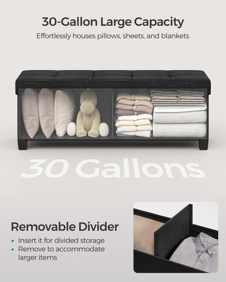 SONGMICS Storage Ottoman Bench, Foldable Foot Rest with Legs, 15 x 43 x 15.7 Inches, End of Bed Bench, Storage Chest, Load up to 660 lb, for Living Room, Bedroom, Entryway, Ink Black ULSF018B01