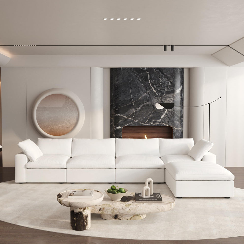 160.6" Cloud Couch Modular Sectional Sofa for Livingroom,Oversized Convertible Sofa with Storage Ottomans,6 Seat Wide Couches,Cushion Covers Removable (Khaki, 6 Seater)