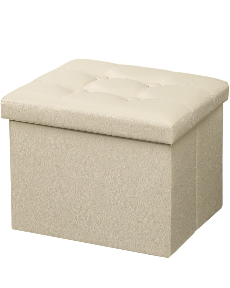 AmasSmile Storage Ottoman Folding Foot Rest Stool, Leather Footstool Bench, Short Ottoman Stool, Storage Foot Rest Store, Books (Black, 17" D x 13" W x 13" H)