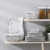 MALACASA Ivory White Dinnerware Sets, 30-Piece Porcelain Plates and Bowls Sets, Modern Dish Set for 6, Square Plates Dinnerware Set Kitchen Dishware Sets, Microwave and Dishwasher Safe, Series Flora