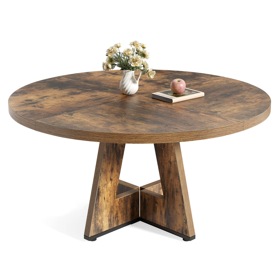 LITTLE TREE Round Dining Table for 4-6 People, 47 Inches Dining Room Table with Wooden Pedestal Base, Brown Dinner Tables, Circle Kitchen Tables for Dining Room, Kitchen, Living Room(Table Only)