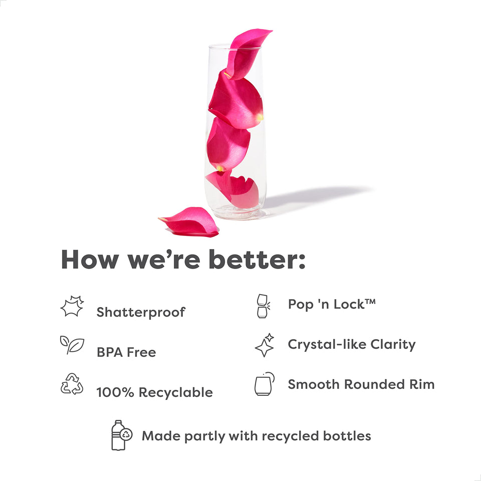 TOSSWARE POP 9oz Flute, Premium Quality, Recyclable, Unbreakable & Crystal Clear Plastic Champagne Glasses,Flute , 12 Count (Pack of 1)