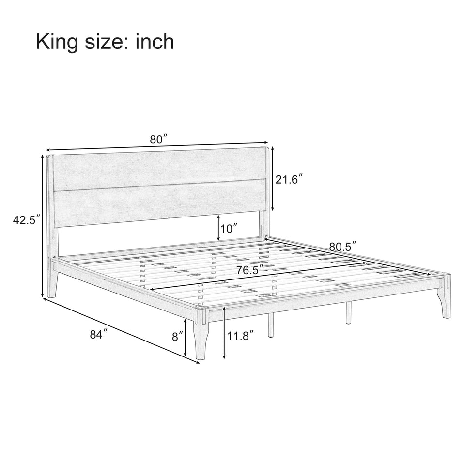 Merax Queen Size Bamboo Platform Bed, Mid-Century Modern Bed Frame with Tall Headboard, Solid Sustainable Bedframe Queen-size, Wood Slat Support, No Box Spring Needed, Easy Assembly, Noise Free, Brown