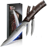 SYOKAMI Steak Knives Set of 8, 4.8 Inch High-Carbon Japanese Stainless Steel Non-serrated Steak Knife with Wood Handle, Damascus Pattern Full Tang Design, Razor-Sharp Dinner Knives with Gift Box