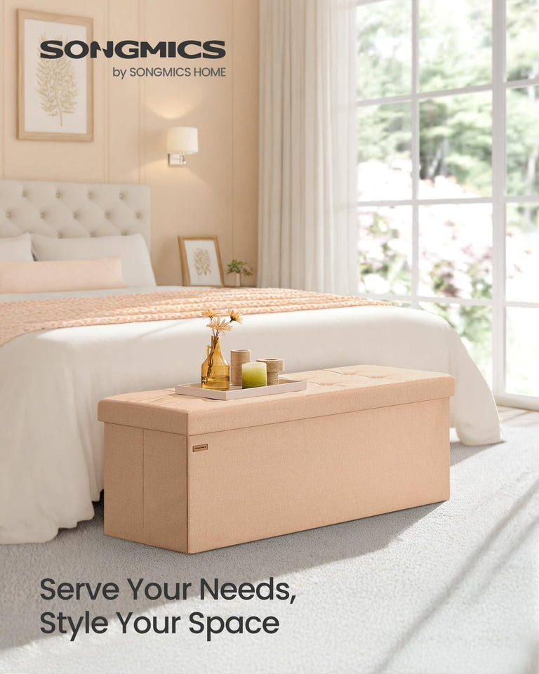 SONGMICS MAZIE Collection - 43 Inches Folding Storage Ottoman Bench, Ottoman Foot Rest, End of Bed Bench, Storage Chest, Load 660 lb, for Living Room, Bedroom, Entryway, Dark Gray ULSF77K