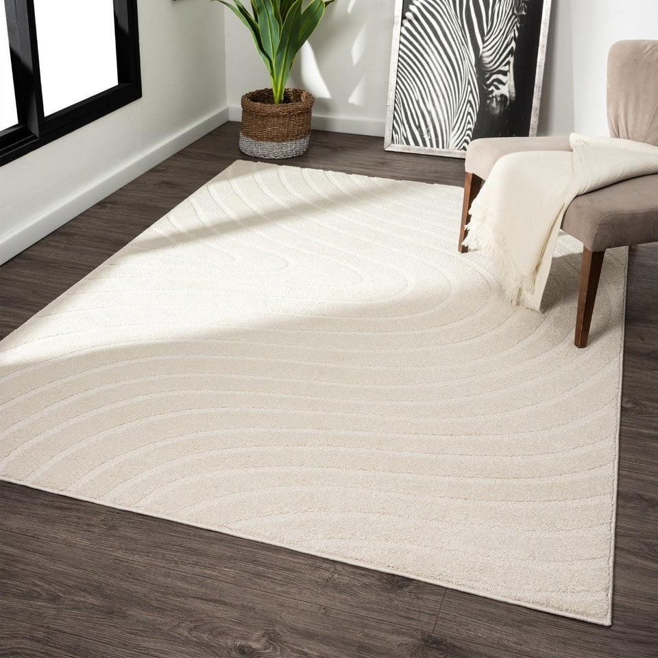 LUXE WEAVERS Modern Geometric Wave Cream 9x12 Area Rug