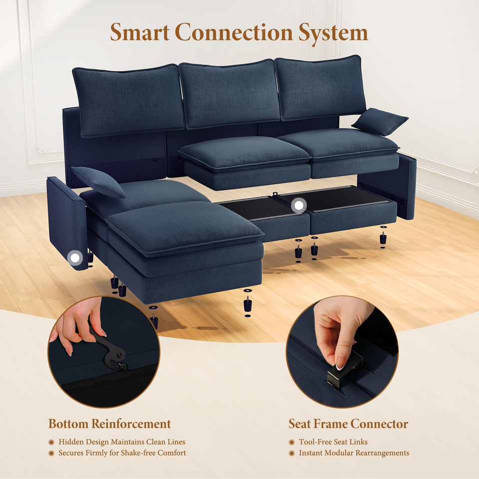 Vesgantti 142" U Shaped Sectional Couch, Comfy Cloud Modular Sectional Sofa with 2 Ottoman Deep Seat Chenille Modern Cloud Sofa, Modular Sofas for Living Room, Bedroom and Apartment, Beige