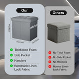 Storage Ottoman with Extra Thick Foam Padded Seat, Foldable Foot Rest Stool with Linen Fabric, 43L Ottoman with Storage Bench for Bedroom Living Room, Holds Up to 300lbs, 17x13x13in, Dark Gray