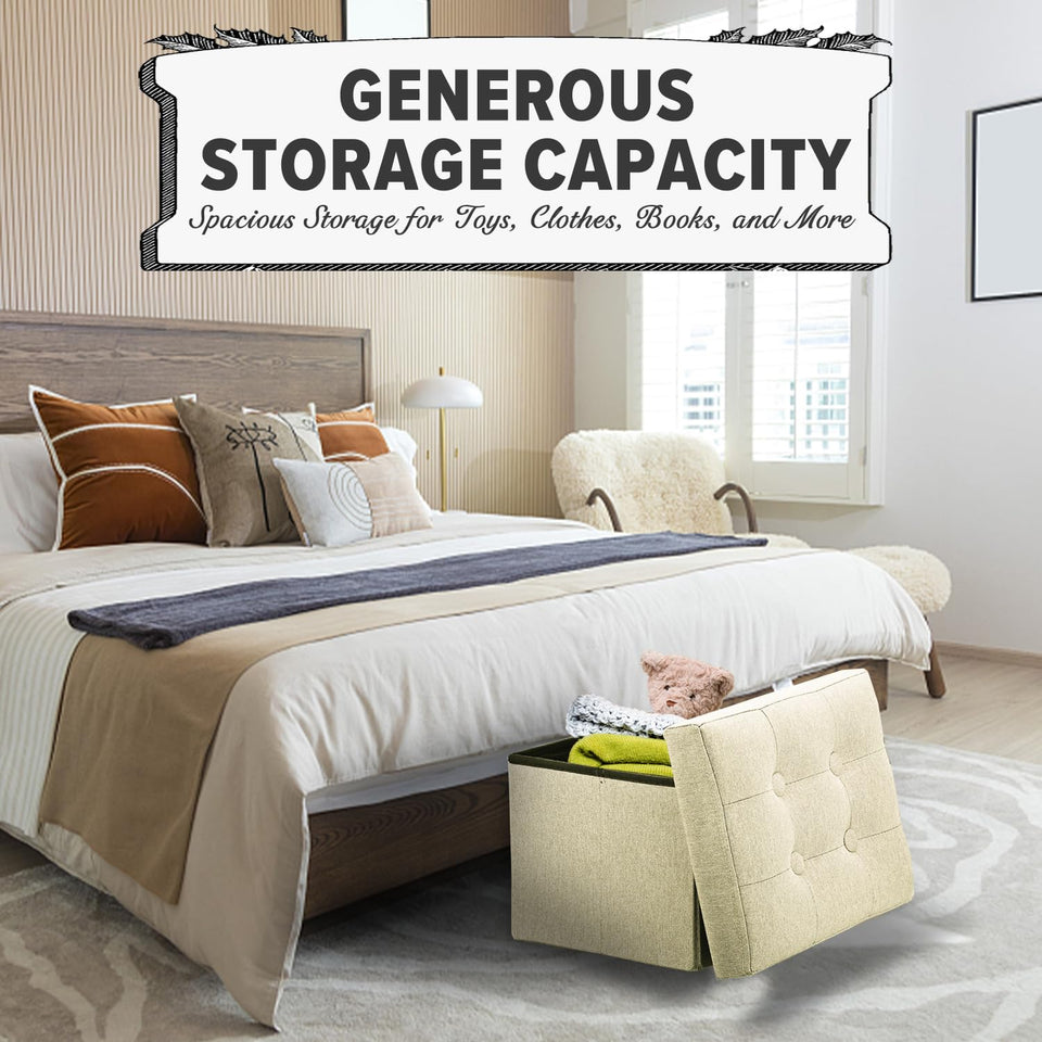 LINMAGCO Ottoman Storage Ottoman with Storage Small Foot Rest Stool Under Desk Stool Short Folding Footrest Linen Cloth Dark Gray 16X12X12IN