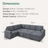 HONBAY Sectional Sleeper Sofa Pull Out Bed with Storage Chaise, Sectional Sofa Couch, Sleeper Couch Bed for Living Room, Dark Grey