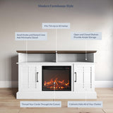 BELLEZE Traditional 58" Rustic TV Stand with 23" Electric Fireplace Heater with Sound, Media Entertainment Center Console Table for TV up to 65" with Open Storage Shelves and Cabinets - Espresso