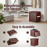 Storage Ottoman Foot Rest Stool, Foldable Leather Footstool Storage Bench with Thicker Foam Padded Seat. Foot Rest Under Desk for Living Room Bedroom 350 lbs, 17x13x13 in, Brown