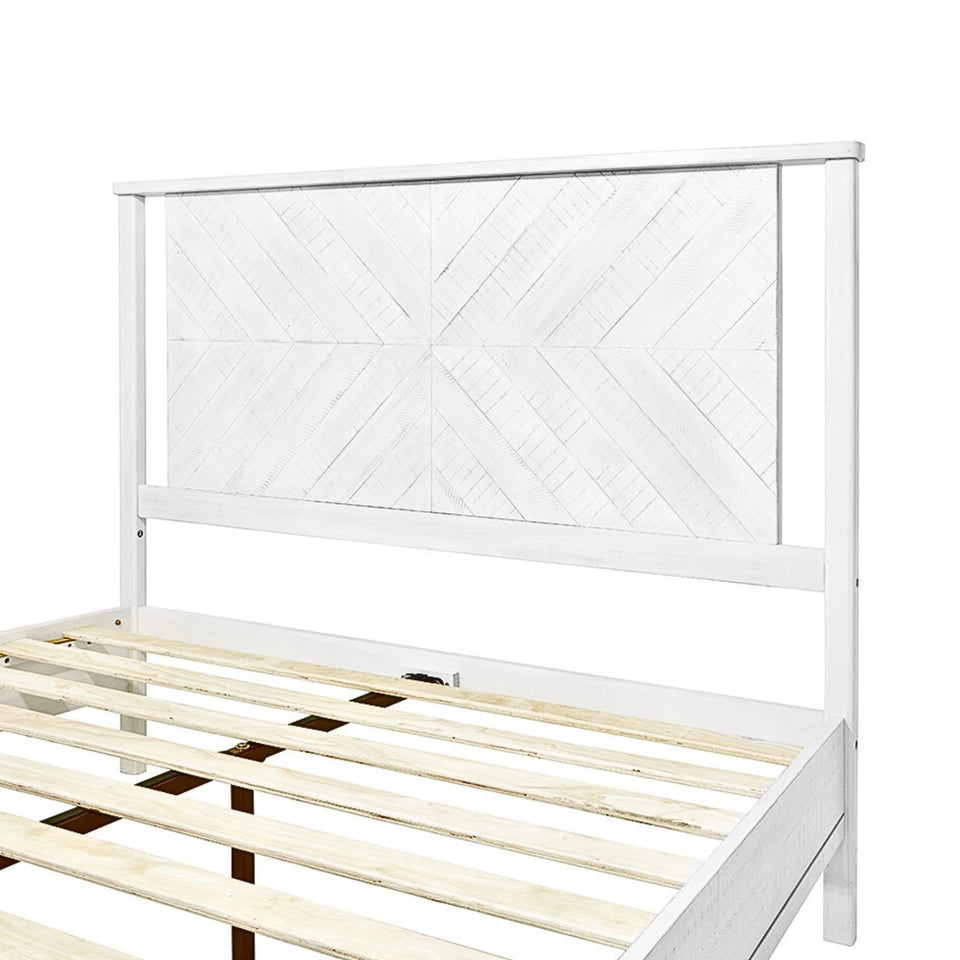 Bme Vivian 14 Inch Deluxe Bed Frame with Headboard, Rustic & Scandinavian Style with Solid Acacia Wood, No Box Spring Needed, 12 Strong Wood Slat Support, Easy Assembly, King, Rustic Golden Brown