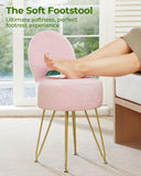 GREENSTELL Small Vanity Stool Chair with Storage and Folding Back, 13" x 13" x 17.7" Faux Fur Soft Ottoman for Teenager, 4 Metal Legs with Anti-Slip Feet, Furry Padded Seat for Makeup, Bedroom, White