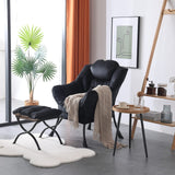 Welnow Lazy Chair with Ottoman, Modern Lounge Accent Chair with Armrests and a Side Pocket, Leisure Sofa Armchair, Reading Armchair with Footrest for Small Space, Dark Grey