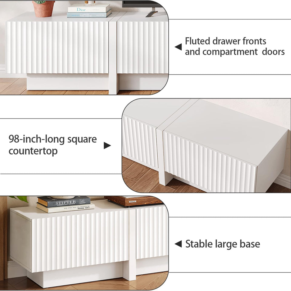 UKAOCAI 86.61'' Tambour TV Stand for 55-85 Inch, Modern Entertainment Center with Large Storage Cabinet & Open Shelves, TV Console with Sliding Doors for Living Room, Bedroom, Natural