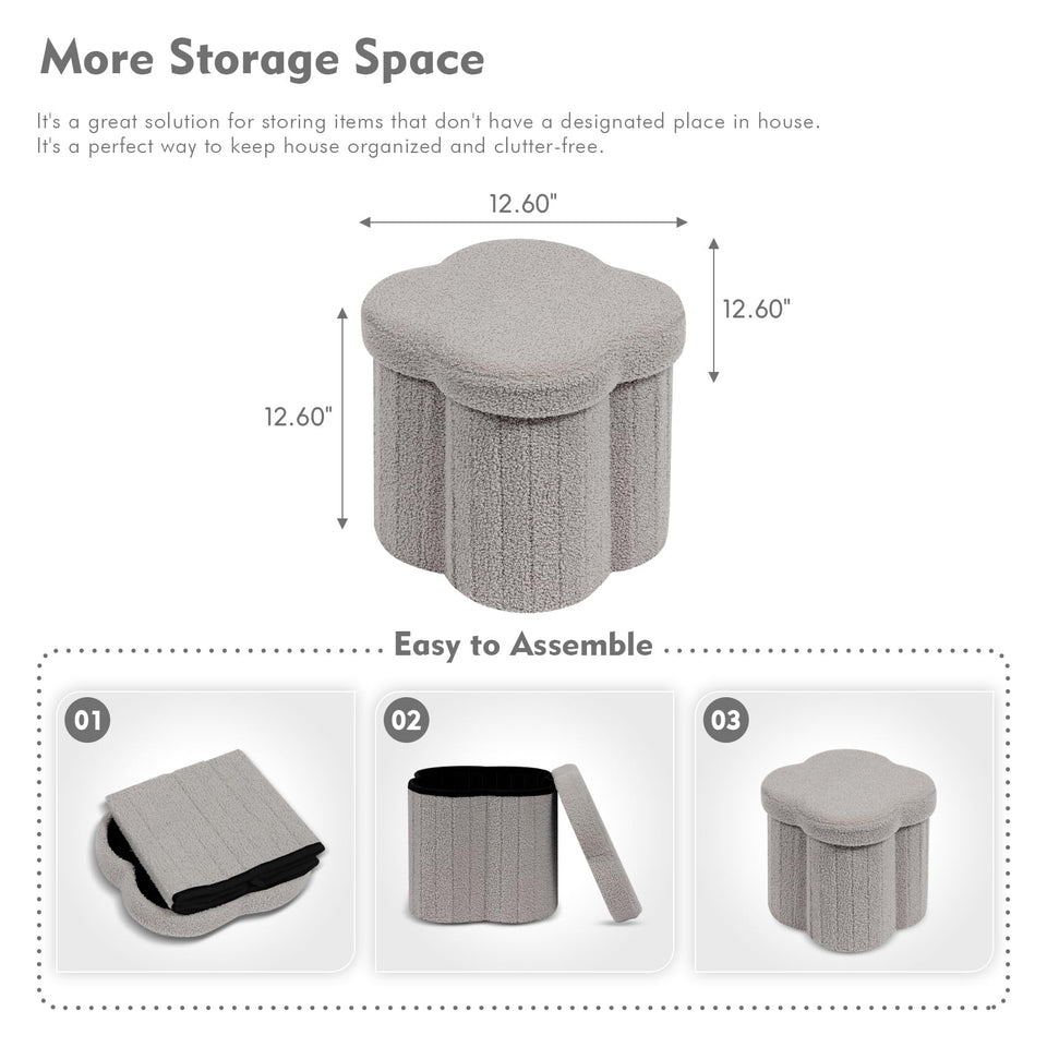 B FSOBEIIALEO Storage Ottoman Cube, Flowers Shaped Ottomans with Storage Foot Stool Footrest for Lving Room, Boucle Ottoman Seat for Dorm Room,Faux Teddy Fur, Cream White 12.6"x12.6"x12.6"