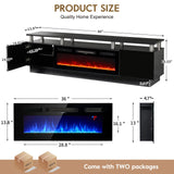 OneBlis 70" TV Stand for Living Room, Modern Entertainment Center & Media Console, Fits TVs up to 80", Storage Cabinet with Shelves, 36" Electric Fireplace with LED Flame (All Black)