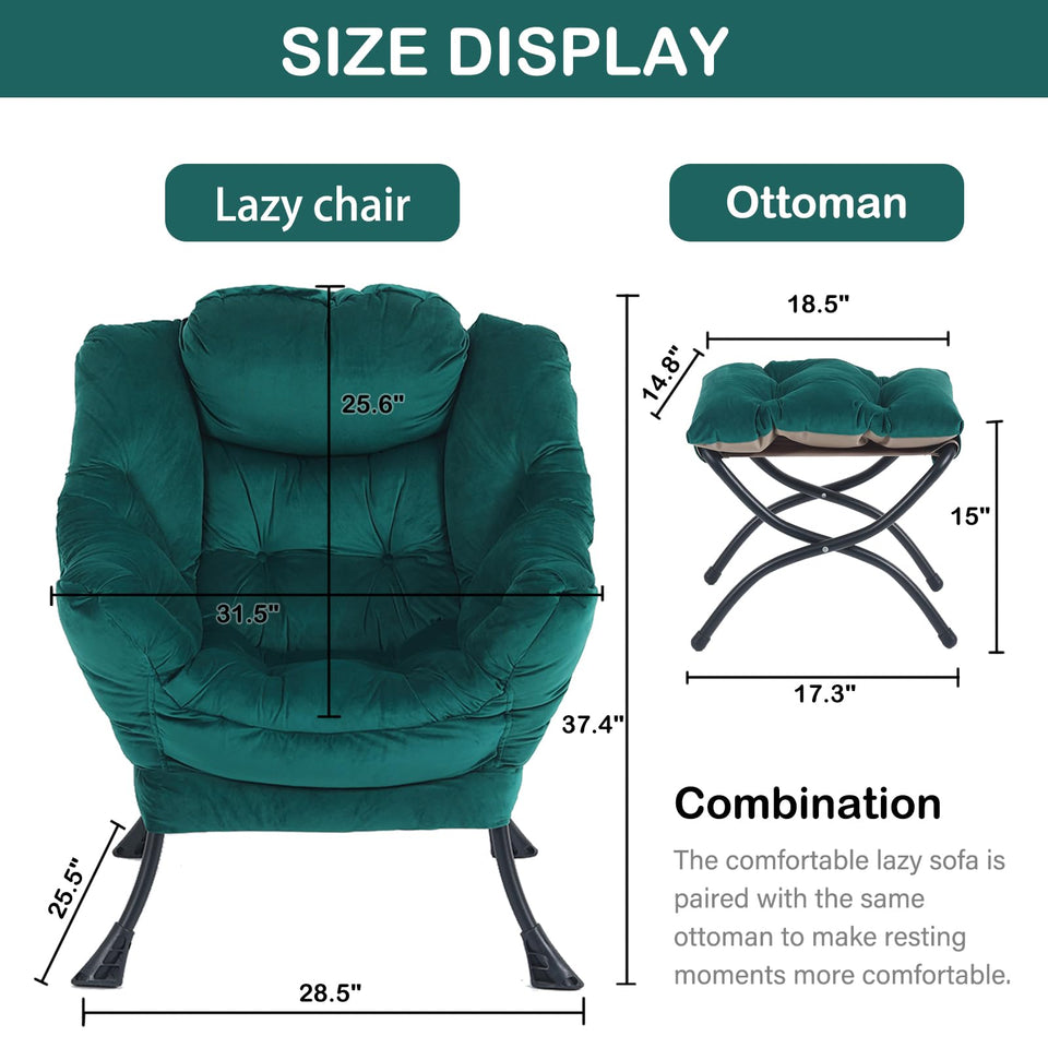 LITA Lazy Chair with Ottoman, Modern Accent Leisure Upholstered Lazy Sofa Armchair, Contemporary Lounge Reading Chair with Armrests and a Side Pocket for Living Room, Bedroom & Small Space, Dark Grey