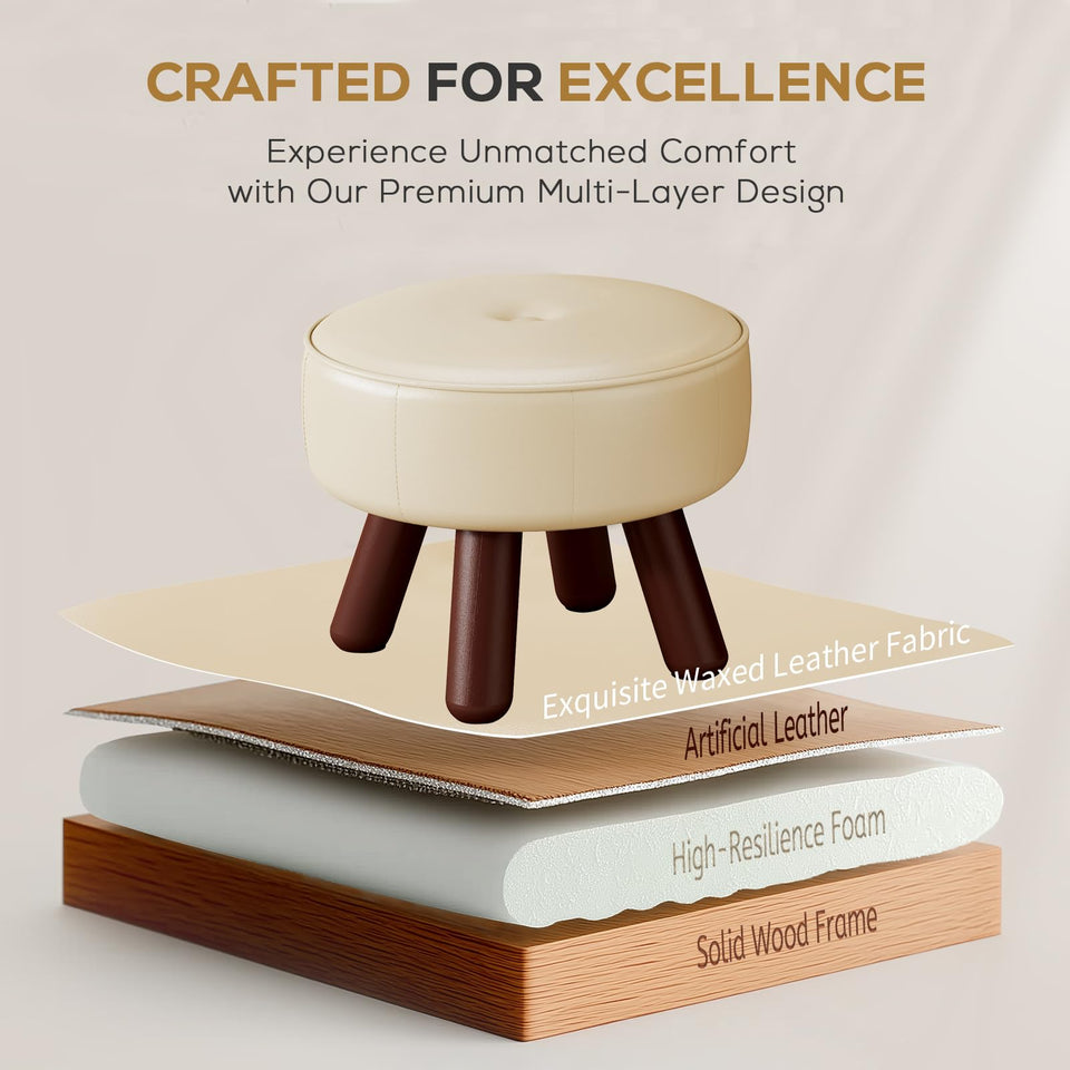 oakvivo 13in Small Foot Stool Ottoman, Round Faux Leather Foot Rest for Couch, Under Desk Pouf Footstool Footrest with Non-Skid Rubber Legs for Ling Room, Bedroom, 13''L x 13''W x 10.2''H, Green