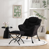 Welnow Lazy Chair with Ottoman, Modern Lounge Accent Chair with Armrests and a Side Pocket, Leisure Sofa Armchair, Reading Armchair with Footrest for Small Space, Dark Grey