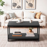 SUPER DEAL 2-Tier Industrial Coffee Table with Storage Shelf for Small Apartment Living Room, Rectangle Wood and Stable Metal TV Stand Side End Table, Rustic Brown