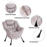 Welnow Lazy Chair with Ottoman, Modern Lounge Accent Chair with Armrests and a Side Pocket, Leisure Sofa Armchair, Reading Armchair with Footrest for Small Space, Dark Grey