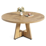LITTLE TREE Round Dining Table for 4-6 People, 47 Inches Dining Room Table with Wooden Pedestal Base, Brown Dinner Tables, Circle Kitchen Tables for Dining Room, Kitchen, Living Room(Table Only)