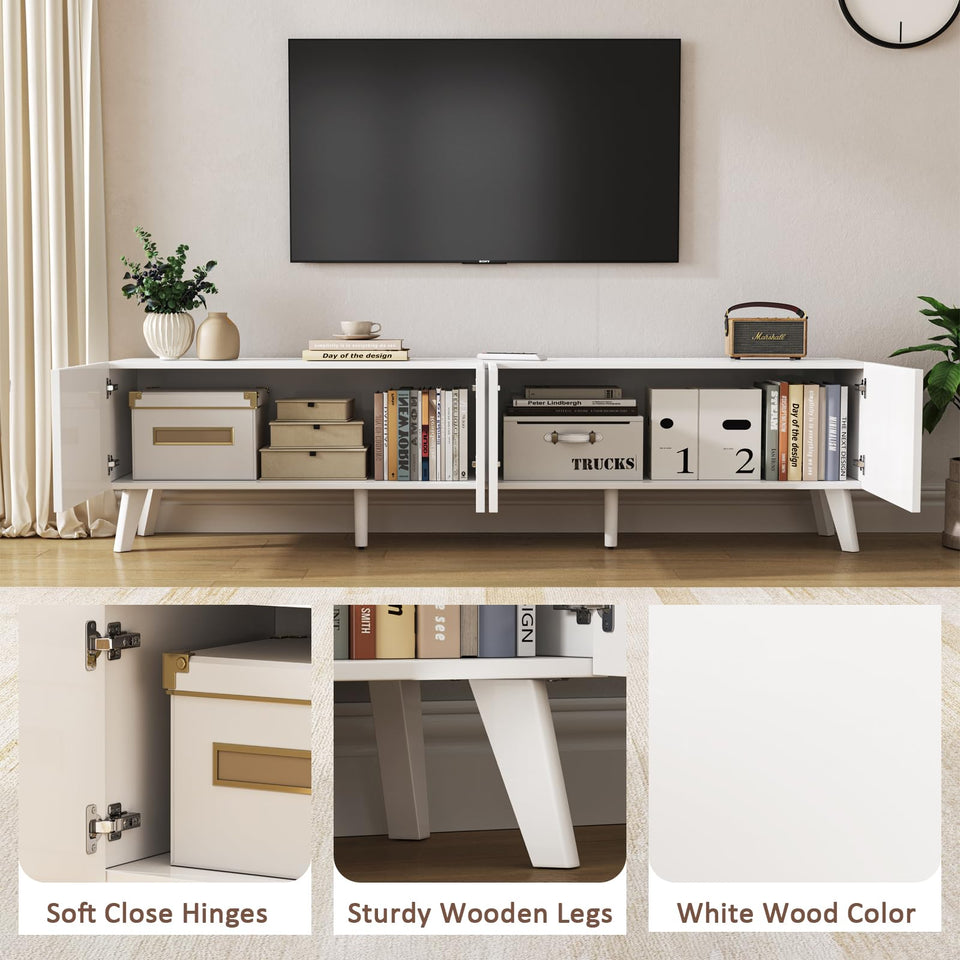 UKAOCAI 86.61'' Tambour TV Stand for 55-85 Inch, Modern Entertainment Center with Large Storage Cabinet & Open Shelves, TV Console with Sliding Doors for Living Room, Bedroom, Natural