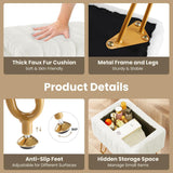 DUMOS Vanity Stool Chair, Ottoman with Storage, Makeup Cute Soft Small Footstool, Modern Style Faux Fur Seat with 4 Metal Legs & Adjustable Feet for Dressing, Living Room, Bedroom, Dorm, Grey