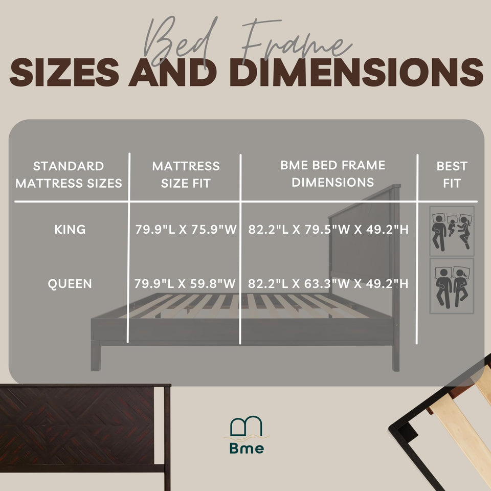 Bme Vivian 14 Inch Deluxe Bed Frame with Headboard, Rustic & Scandinavian Style with Solid Acacia Wood, No Box Spring Needed, 12 Strong Wood Slat Support, Easy Assembly, King, Rustic Golden Brown