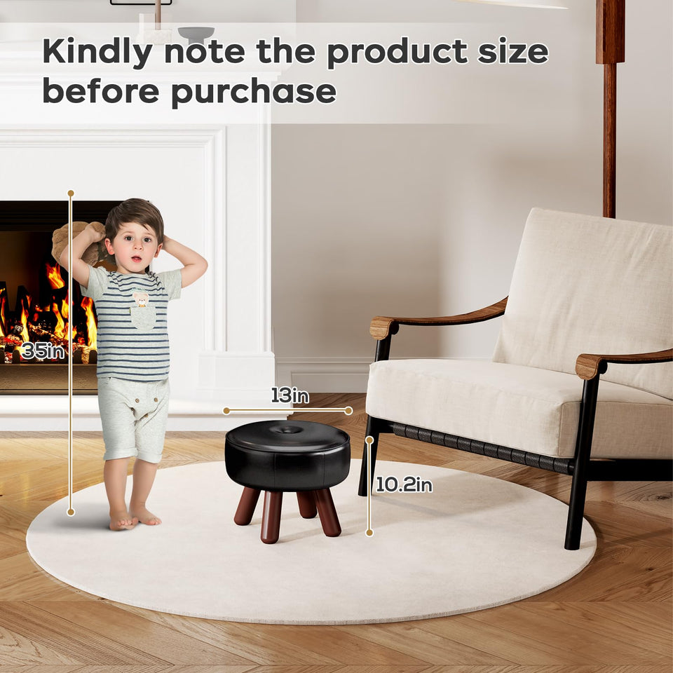 oakvivo 13in Small Foot Stool Ottoman, Round Faux Leather Foot Rest for Couch, Under Desk Pouf Footstool Footrest with Non-Skid Rubber Legs for Ling Room, Bedroom, 13''L x 13''W x 10.2''H, Green