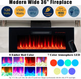 AMERLIFE Fireplace TV Stand with 36" Fireplace, 70" Modern High Gloss Fireplace Entertainment Center LED Lights, 2 Tier TV Console Cabinet for TVs Up to 80", Obsidian Black