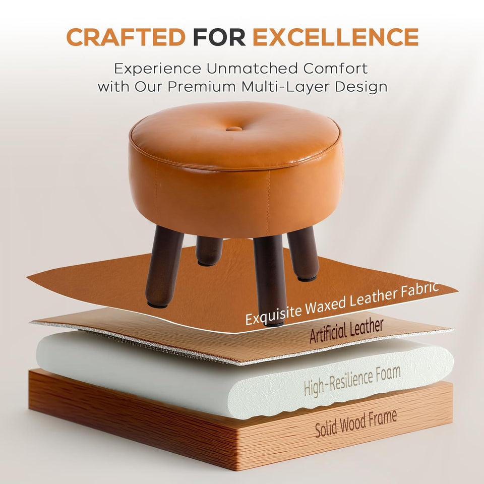 oakvivo 13in Small Foot Stool Ottoman, Round Faux Leather Foot Rest for Couch, Under Desk Pouf Footstool Footrest with Non-Skid Rubber Legs for Ling Room, Bedroom, 13''L x 13''W x 10.2''H, Green